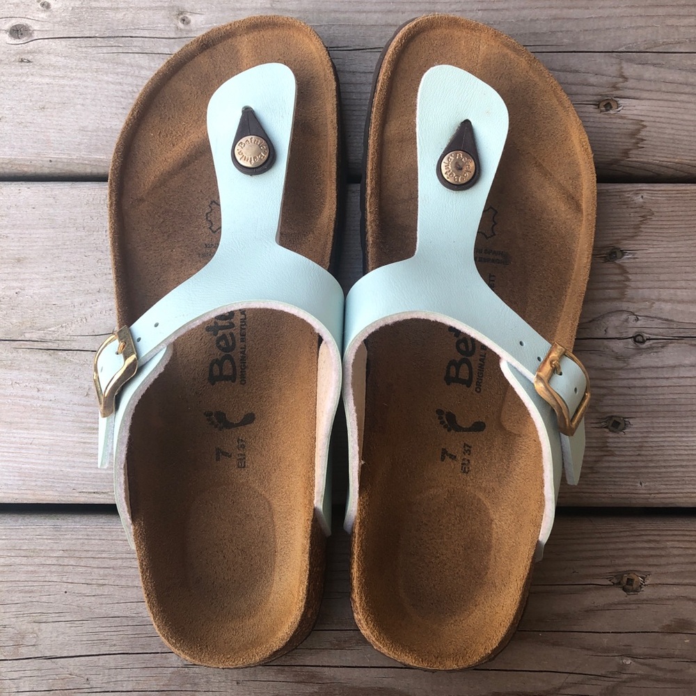 Size 7 Betula Birkenstock Sandals Mint Green Leather Shoes Comfort Suede Gizeh